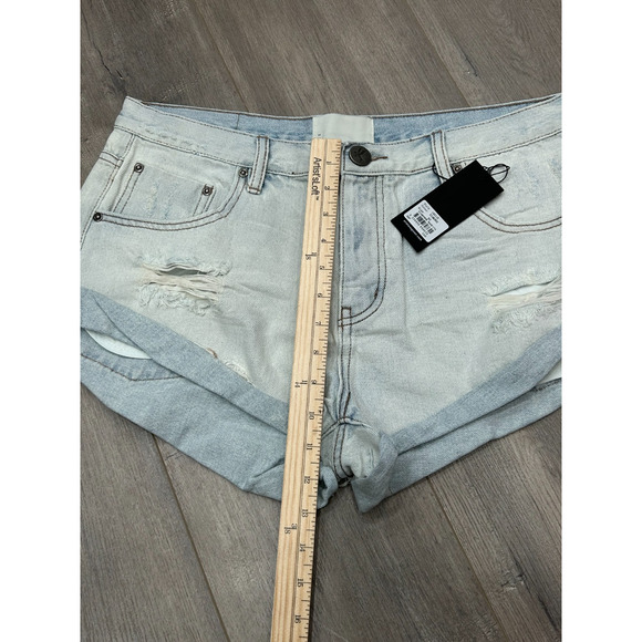 One Teaspoon Womens Shorts Blue Diamonde Distressed Cuffed Bandits Size 32 NWT - Picture 8 of 8